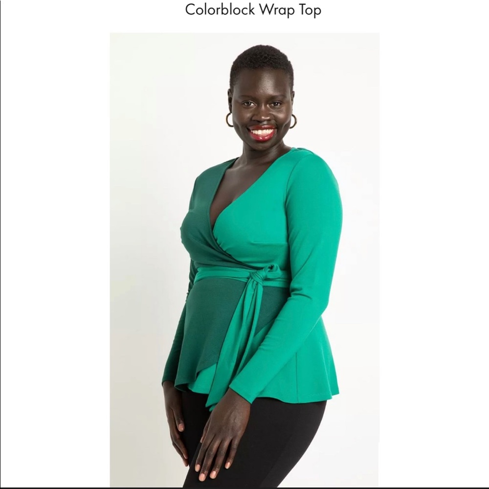 Eloquii Green Color Block Plus Size Blouse